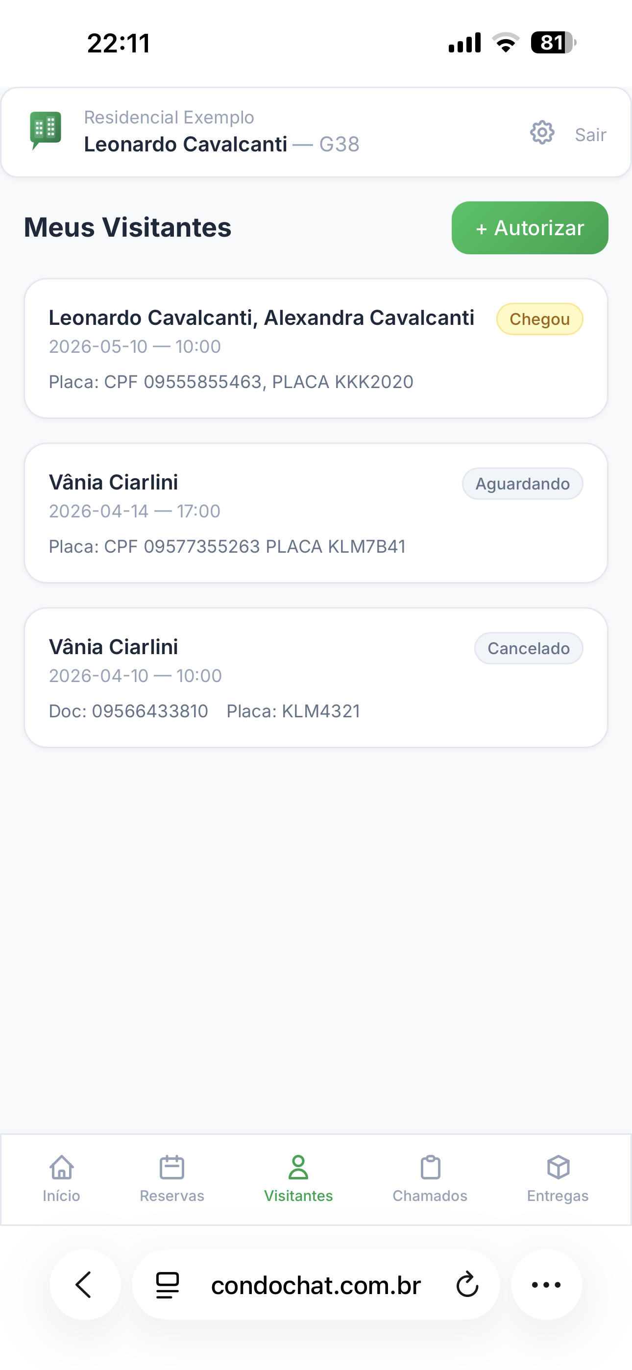 Portal do Morador — visitantes