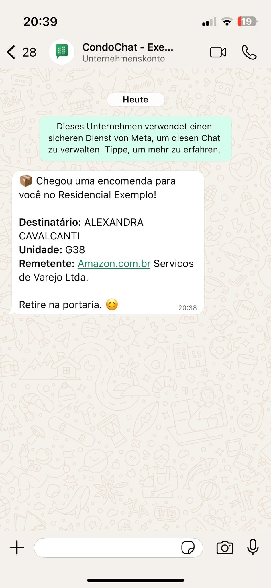 Morador recebe notificação automática da encomenda no WhatsApp